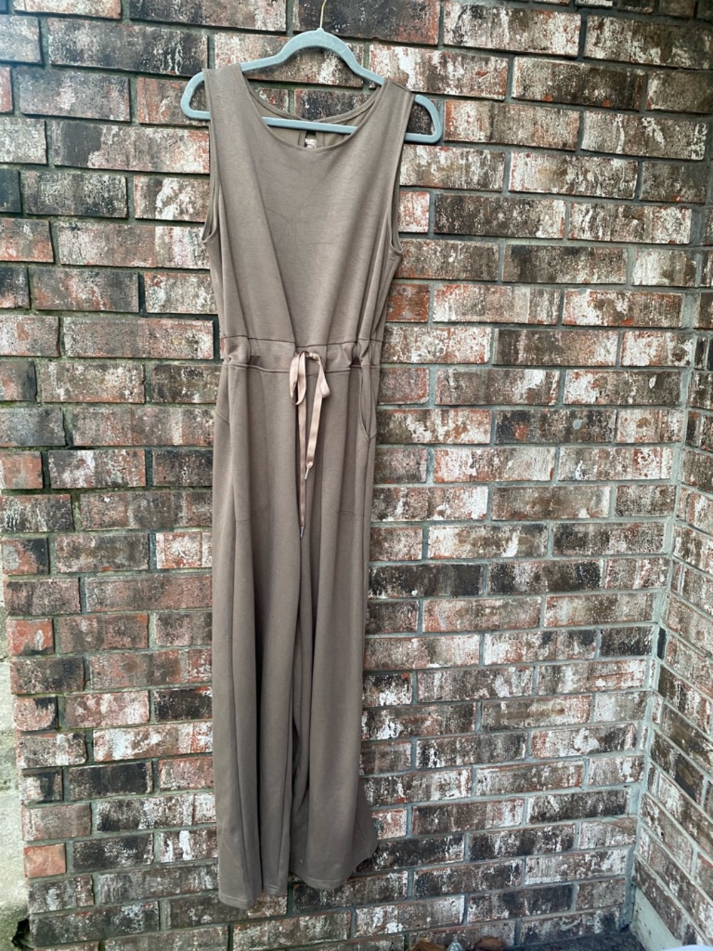 Sleeveless Taupe Jumpsuit with Tie Waist